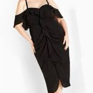 City Chic Black Lace Va Voom Midi Dress Sz‎ 16 Bustier Ruched Bodycon Evening